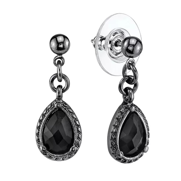 1928 Ball Stud Black Teardrop Earrings