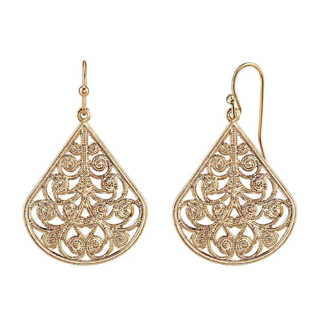 1928 Filigree Vine Teardrop Earrings