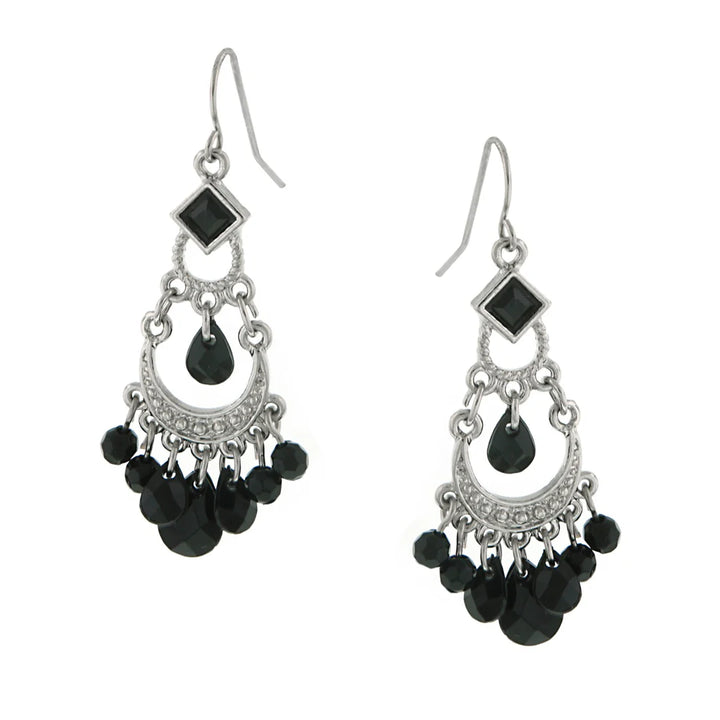 1928 Silver Tone Bead Chandelier Earrings