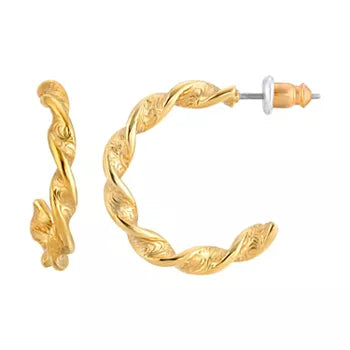 1928 Gold Tone Twisted C-Hoop Earrings