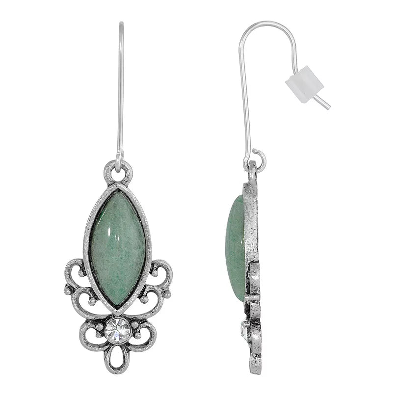 1928 Silver Tone Stone Filigree Drop Earrings