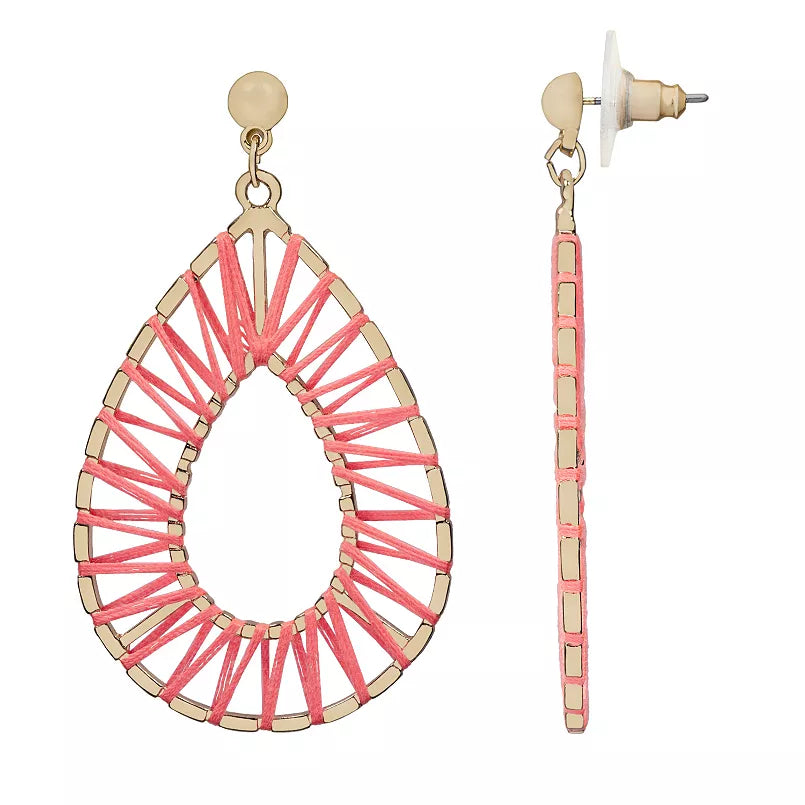 LC Lauren Conrad Gold Tone Teardrop Threaded Drop Earrings - Orange MSRP $18