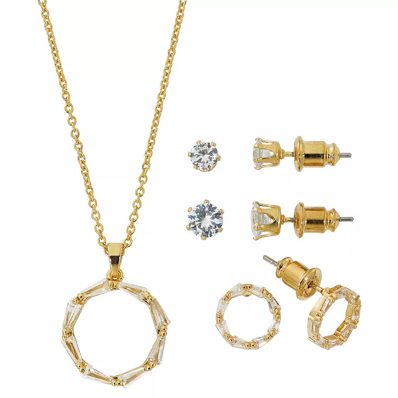 Danecraft Cubic Zirconia Circle Pendant & 3 Pair Stud Earring Set