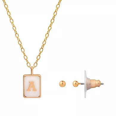 LC Lauren Conrad "Letter K" Dog Tag Nickel Free Earring & Necklace Set