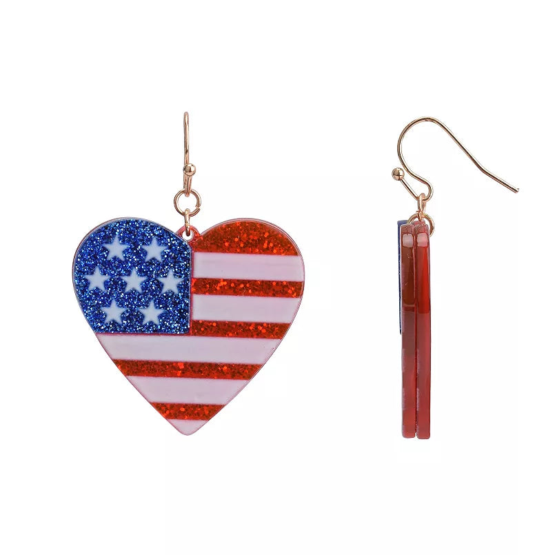 Celebrate Together™ Gold Tone Glitter American Flag Heart Drop Earrings