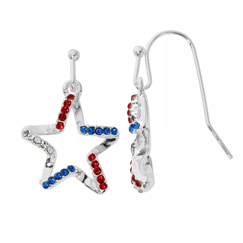 Celebrate Together™ Americana Silver Tone Crystal Ribbon Star Drop Earrings