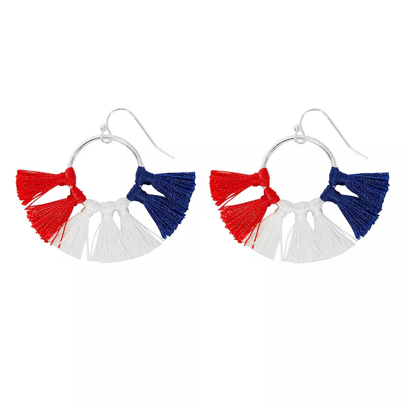 Celebrate Together™ Americana Silver Tone Red, White, & Blue Fringed Hoop Earrings