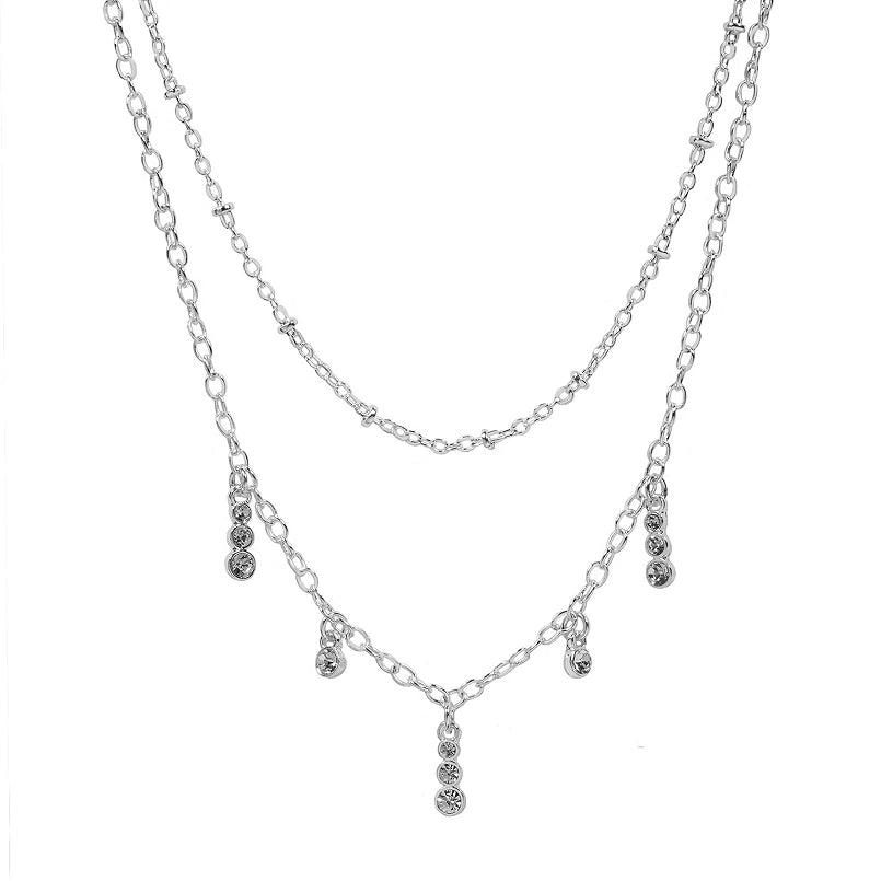 LC Lauren Conrad Silver Tone Crystal Delicate Double-Strand Necklace