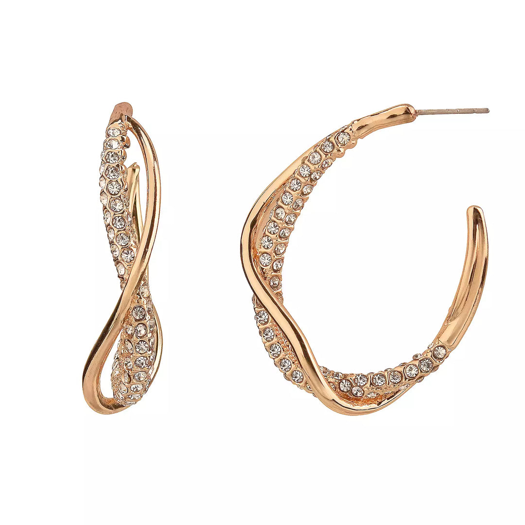 Gold Tone Pave Simulated Stones Post Hoop Earrings