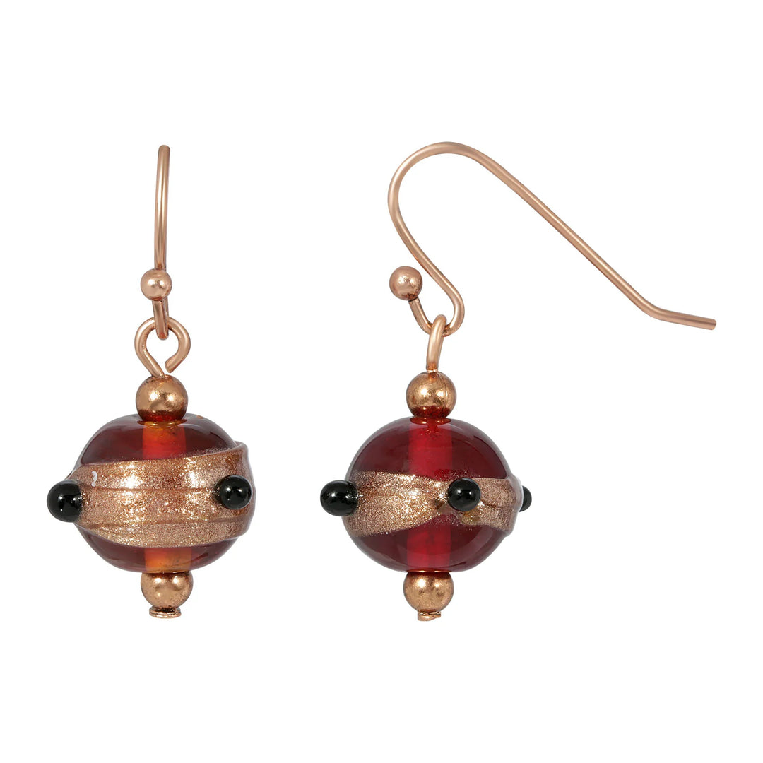 1928 Copper Tone Brown Bead Wire Drop Earrings