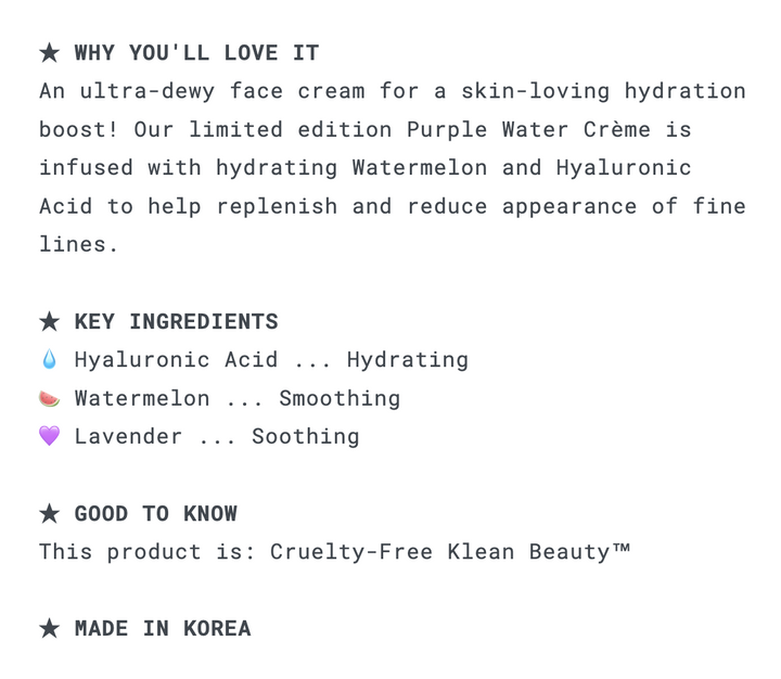 The Crème Shop x BT21 BABY  RJ Purple Water Crème - Klean Beauty