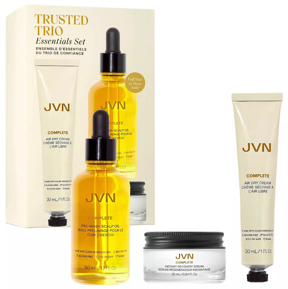 JVN Trusted Trio Complete Scalp & Hair Oil, Air Dry Cream and Recovery Serum Set