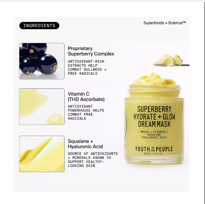 Youth To The People Superberry Hydrate + Glow Dream Night Cream + Mask with Vitamin C