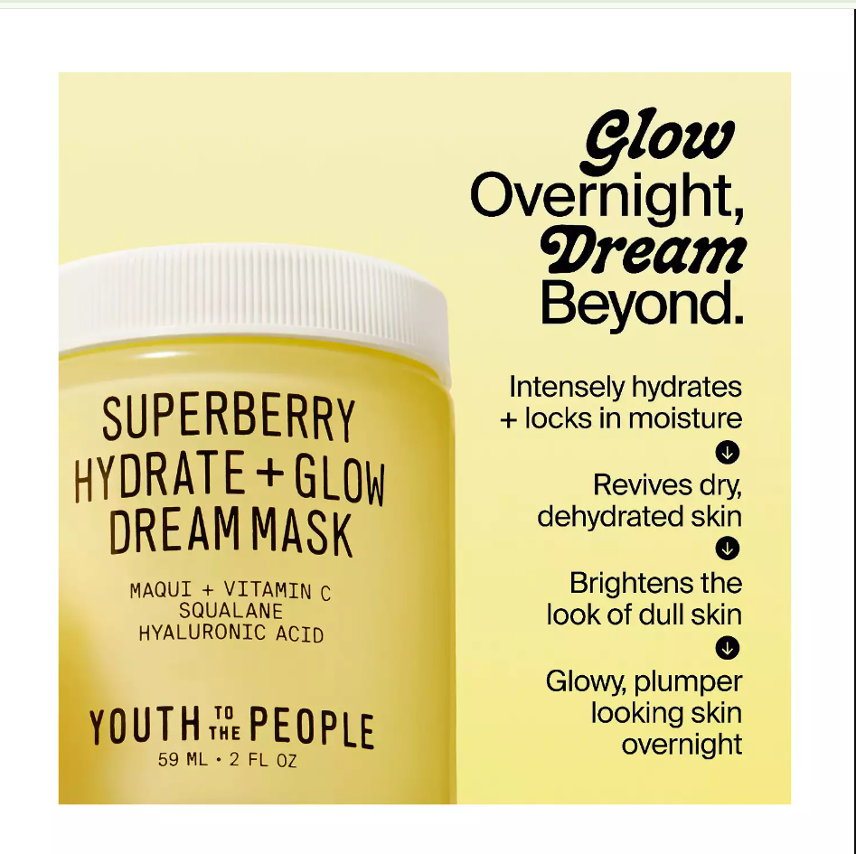 Youth To The People Superberry Hydrate + Glow Dream Night Cream + Mask with Vitamin C